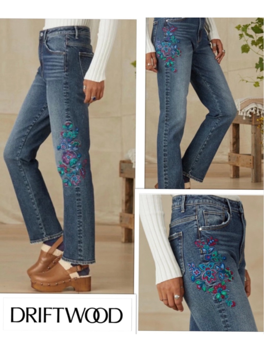 Driftwood Premium Floral Embroidered Denim Coastal Cowgirl Jeans size 27